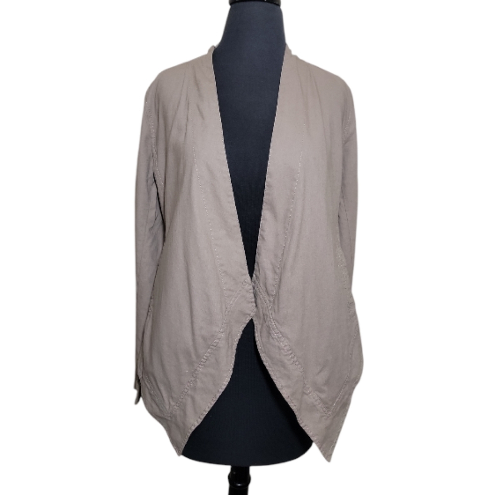 DKNY Jeans tan linen cotton blend open front blazer Smsmall asymmetrical jacket